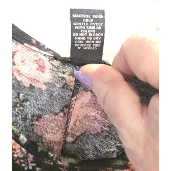 Rue 21 Floral Pullover Women's M Semi Sheer Black Long Sleeve Crochet Trim - Picture 5 of 5